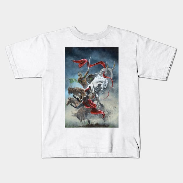 Theoden Throws Down the Captain of the Haradrim Kids T-Shirt by Kip Rasmussen Tolkien Art